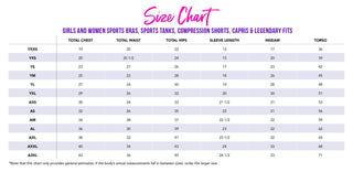 2020 Girls Womens Activewear Size Chart