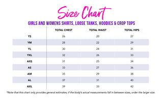 2020 Girls Womens Shirts Chart